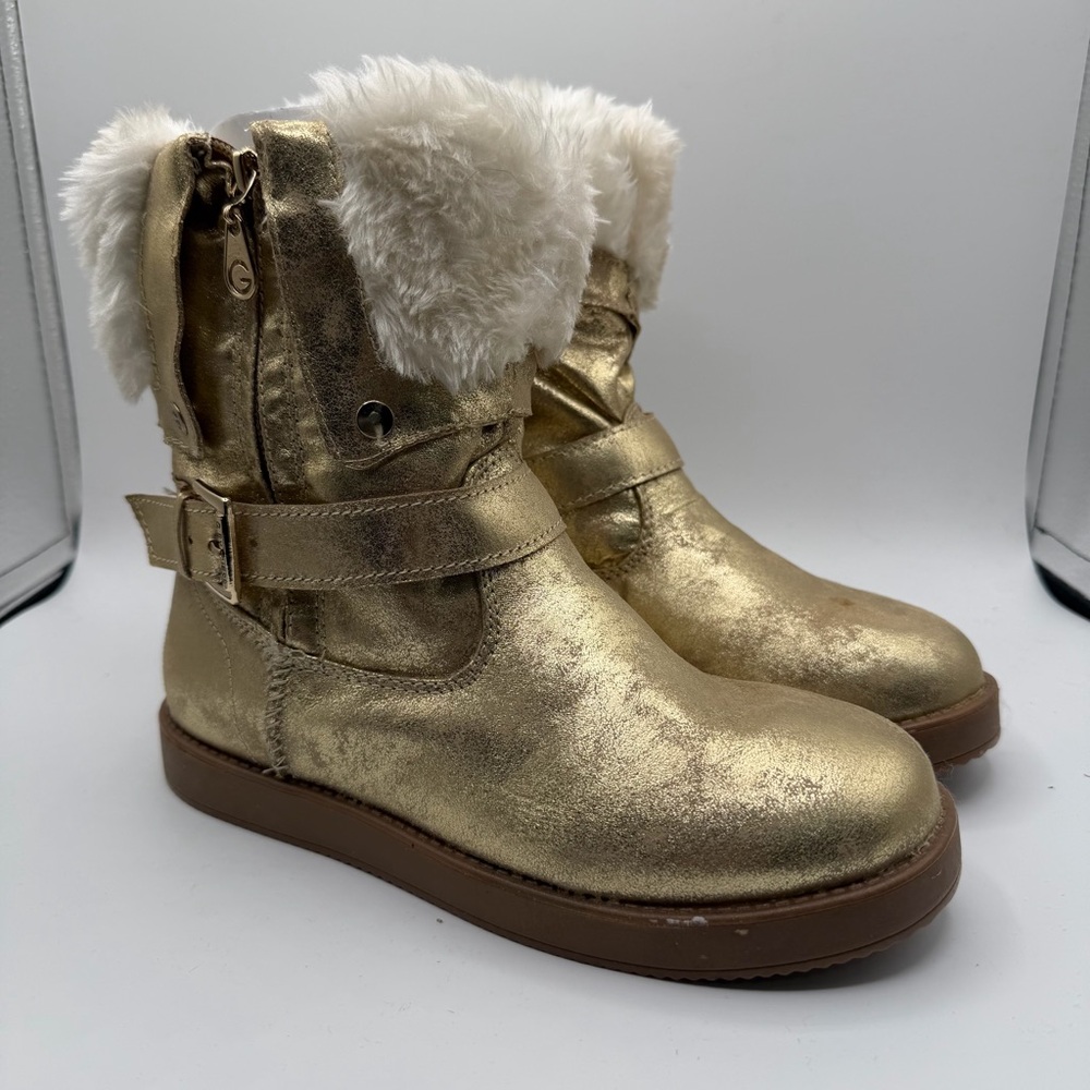G by Guess Gold Metallic Faux Fur Fold Over Winter Boots Women’s 6 NWOB